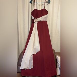 Elegant Red wine and White Bridesmaid Dress with Floral Accent